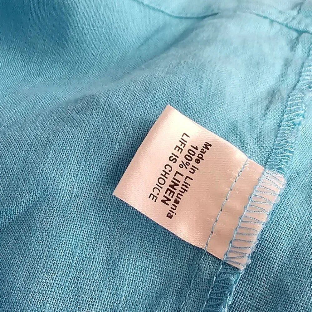 FLAX Womens 100% Linen Lagenlook Shirt, Blue, Pleated, Scoop Neck, Size M - Picture 6 of 8